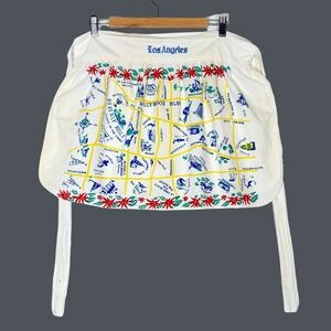 Vintage 60s MCM Los Angeles Map Half Apron Hollywood Beverly Hills Souvenir